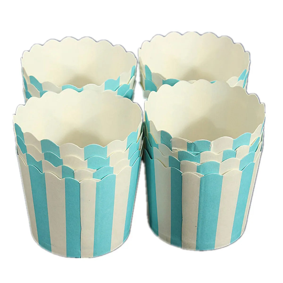 50ct Blue/White Stripes Scalloped Baking Cups